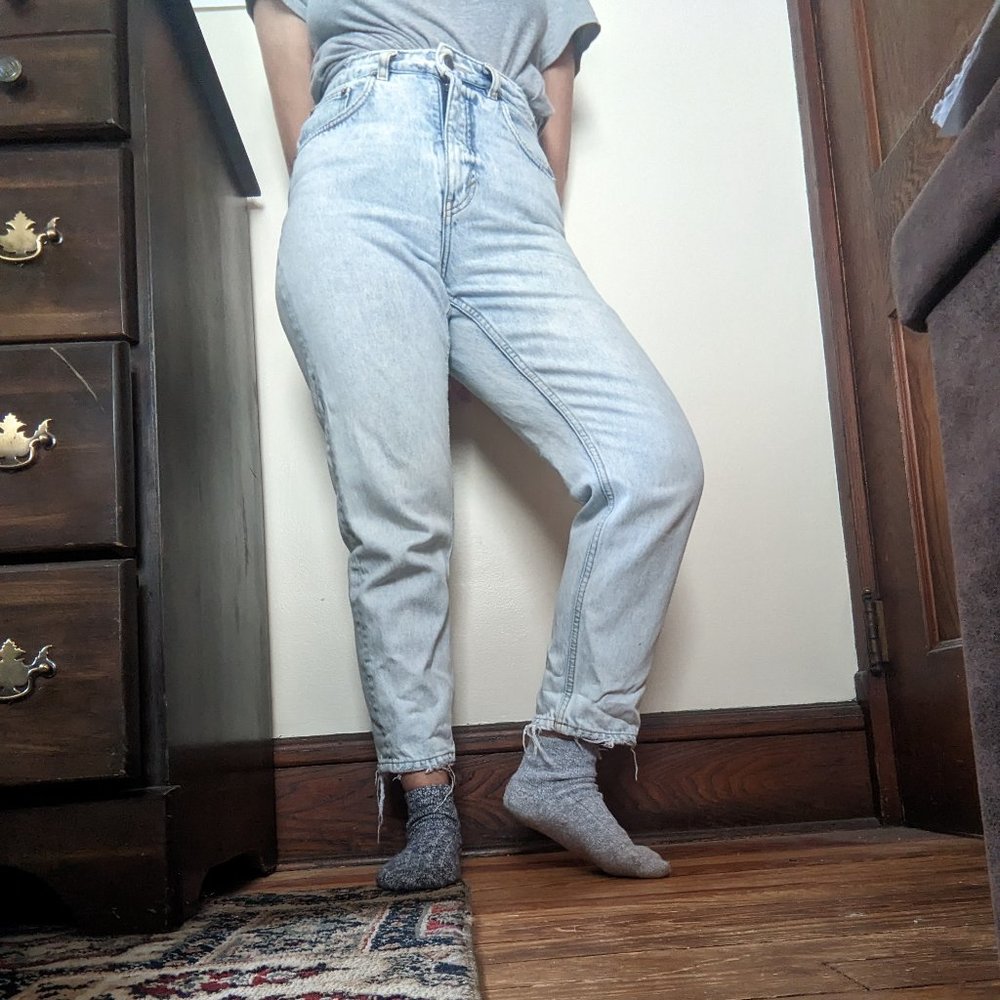 Distressed light wash jeans